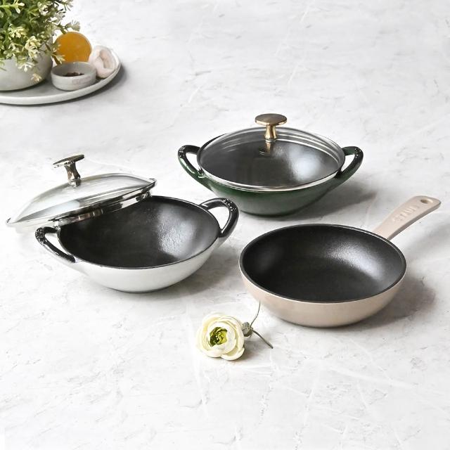 【STAUB】迷你煲琺瑯鑄鐵鍋16cm＋圓形琺瑯鑄鐵平煎鍋16cm(德國雙人牌集團官方直營)