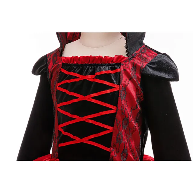 【Kori Deer 可莉鹿】萬聖節女童吸血鬼公主裙禮服(兒童女巫/小惡魔/黑魔女角色扮演/變裝派對/洋裝演出服)
