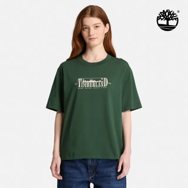 【Timberland】女款灰綠色寬版短袖T恤(0YH5G398)