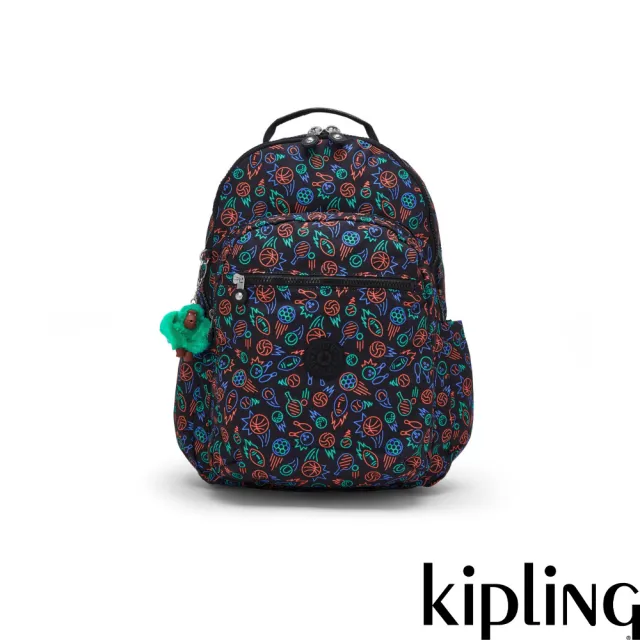 【KIPLING】『首爾包』黑底印花機能手提後背包-SEOUL LAP 女包