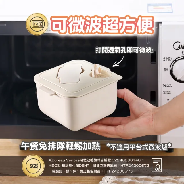 SIMEI 可微波304不鏽鋼方形泡麵碗 附餐具組(SGS檢驗/微波檢驗/大容量/瀝湯/乾麵碗/便當盒)