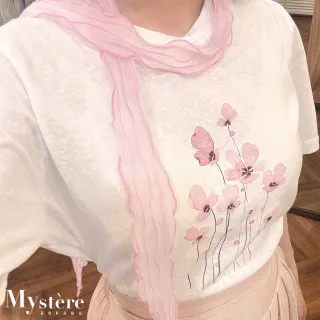 【my stere 我的時尚秘境】絲帶花朵寬鬆棉T 三色可選 棉質上衣 寬鬆T恤 花朵T恤 白T