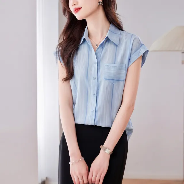 【ALLK 歐楷】新品上架 港風復古短袖襯衫女夏季時尚寬鬆顯瘦上衣 2色 尺寸L-XXL/中大尺碼/涼爽/透氣