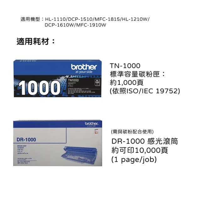 【brother】官方直營 搭1組黑色碳粉匣★HL-1210W 無線黑白雷射印表機