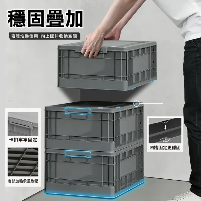 【ONE HOUSE】35L 52寬藤原工業風折疊收納箱-矮款(整理箱 收納盒 收納櫃 折疊箱)