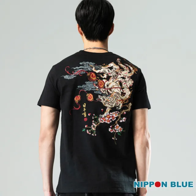 【BLUE WAY】男裝 金標百福燈籠火狐 短袖 上衣-日本藍
