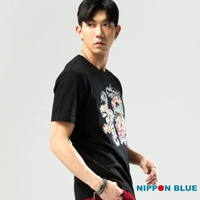 【BLUE WAY】男裝 金標福氣莽莽繡花 短袖 上衣-日本藍
