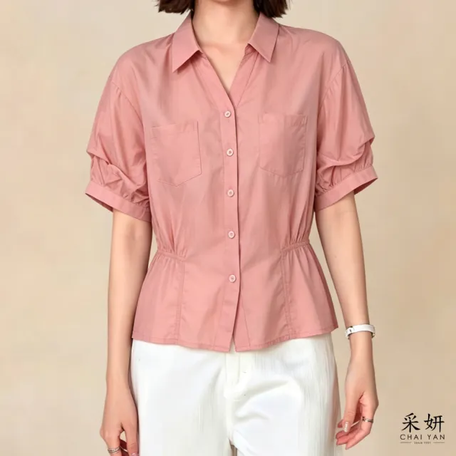 【CHAI YAN 采妍】拼接泡袖短袖襯衫(春夏女裝/中大尺碼/專櫃/寬鬆/透氣)