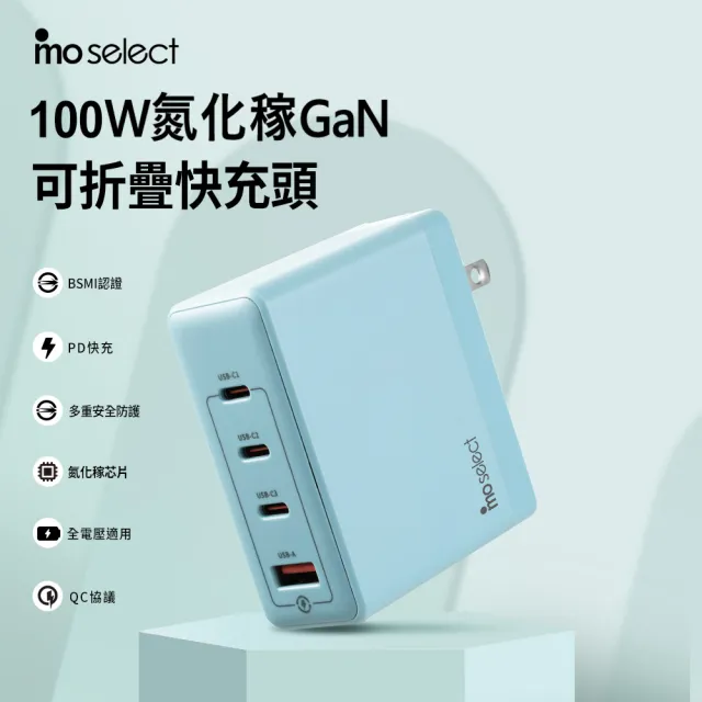 【mo select】獨家100W快充組★100W充電頭/充電器+Type C 手機充電線(mo選/iphone18/iphone duo/筆電/平板)