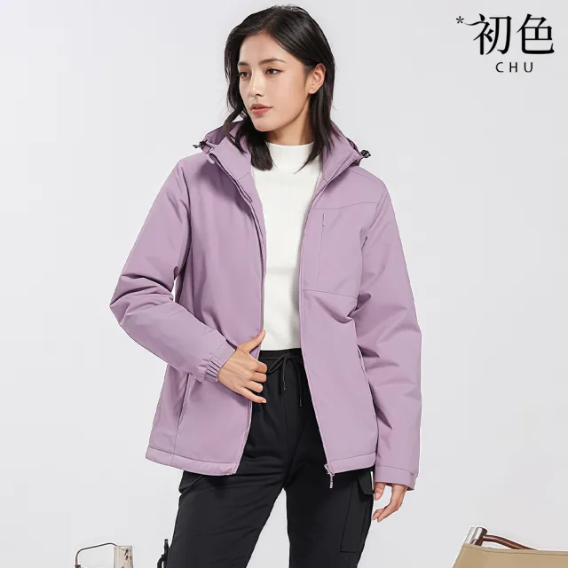 【初色】出清品 休閒風加絨保暖防風防潑水抽繩連帽長袖風衣男女款外套-共2款6色-16827(M-4XL可選/快速出貨)
