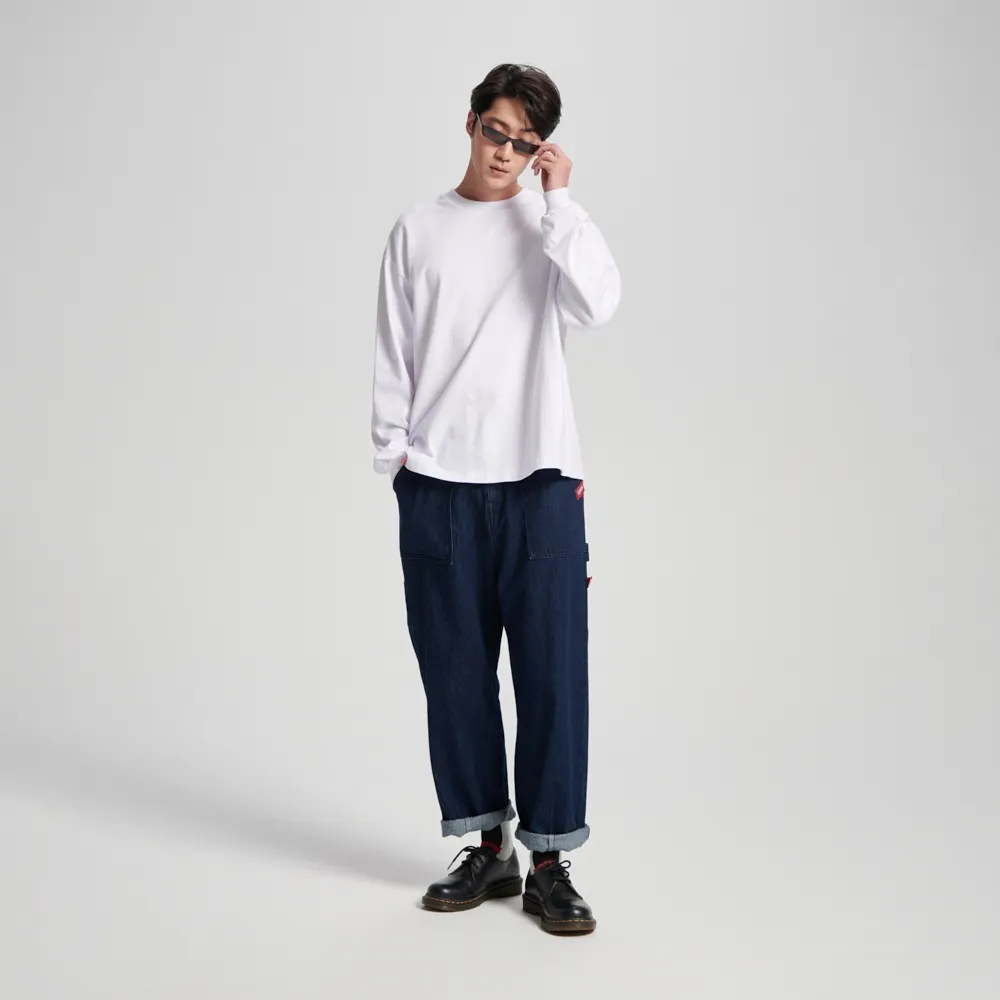 【EDWIN】男裝 超重磅大寬版薄長袖T恤(白色)