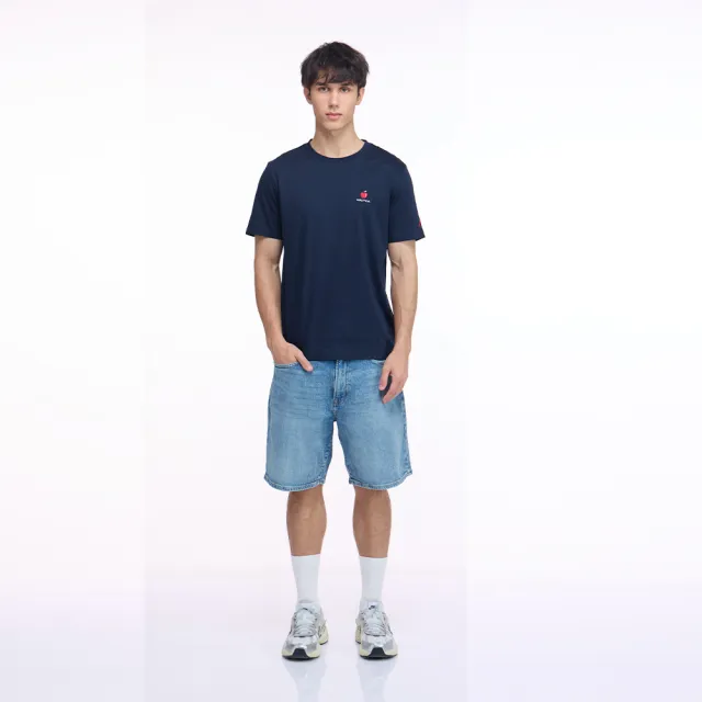 【NAUTICA】Nautica 官方旗艦 男裝 蘋果圖騰刺繡涼感短袖T恤-藍色