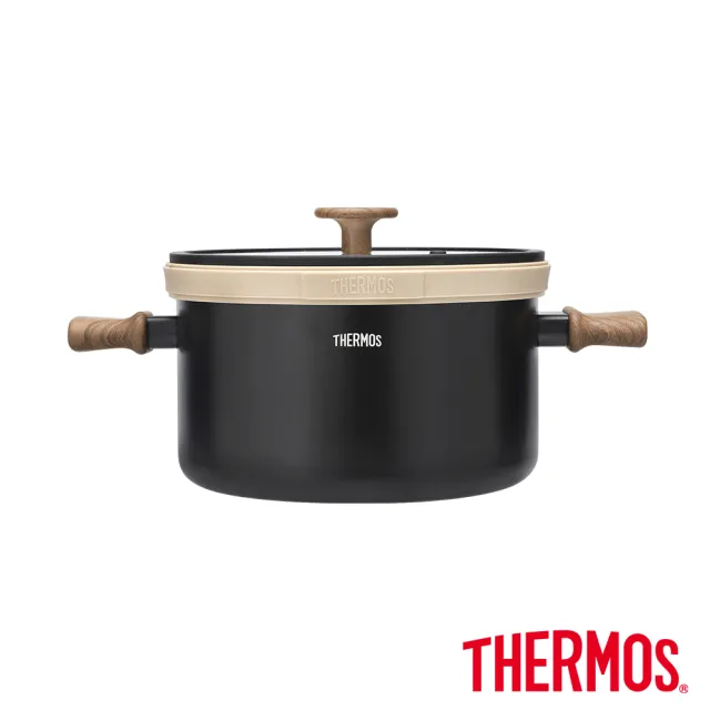 【THERMOS 膳魔師】蒸煮瀝三合一雙耳附蓋多功能湯鍋24cm(TNP-W24-BK)