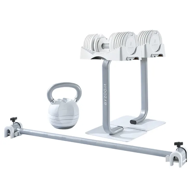 【BYZOOM FITNESS】Pure Series12.5KG(27.5LB) 可調式啞鈴*2+(30LB) 可調式壺鈴+啞鈴專用架+ 專用槓鈴桿