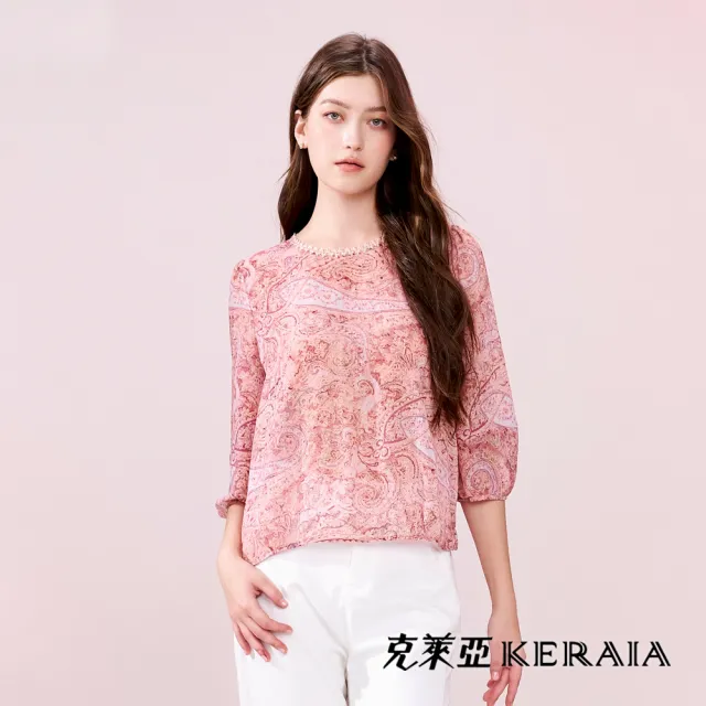 【KERAIA 克萊亞】花語翩然優雅印花雪紡/天絲麻上衣(多款)