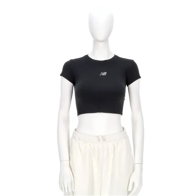 【NEW BALANCE】女款 黑色 美規 短版 修身 Logo T恤 運動 休閒 短袖 WT61O2GJBK