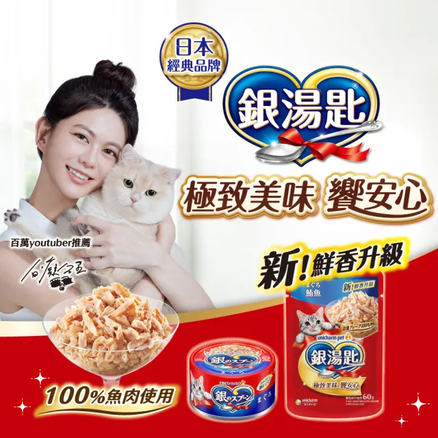 【Unicharm Pet 銀湯匙】貓餐包55-60gx16包/盒(貓濕糧 副食 全齡貓 無添加 老貓 成貓)