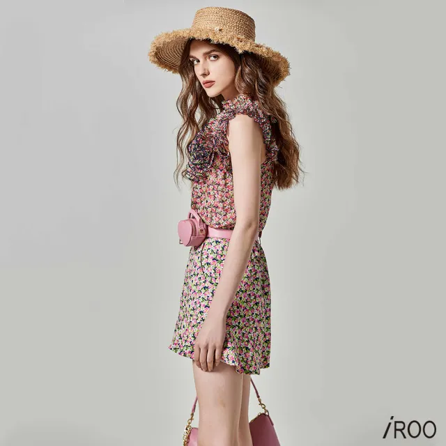 【iROO】花菱草印花荷葉短褲裙