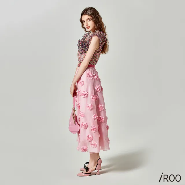 【iROO】花菱草印花荷葉上衣
