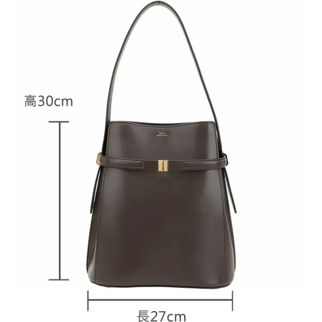 【TOTEME】Belted 水波紋牛皮手提 肩背水桶包(咖啡色 THE ROW平替版 可調整皮帶釦)