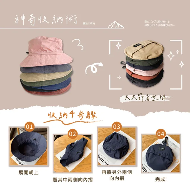 【DREAMCATCHER】抗UV防潑水摺疊漁夫帽(防風繩可調鬆緊/收納登山帽/防曬帽/出國防曬)