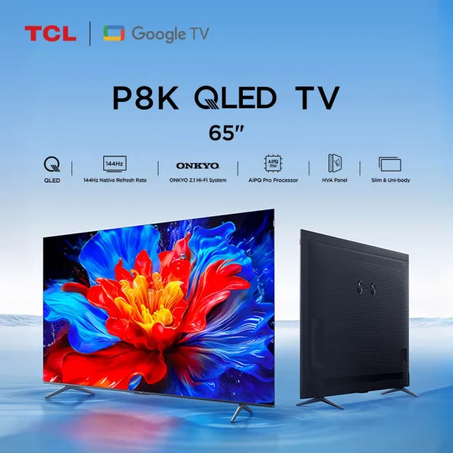 【TCL】家電快配★65型 4K QLED 原生144Hz Google TV 量子智慧連網液晶顯示器-基本安裝(65P8K)