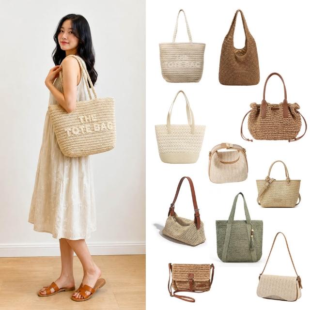【JOYFUL LIFE 特樂生活】大容量度假休閒編織包 草編包(單肩包 斜背包 托特包 手提包)