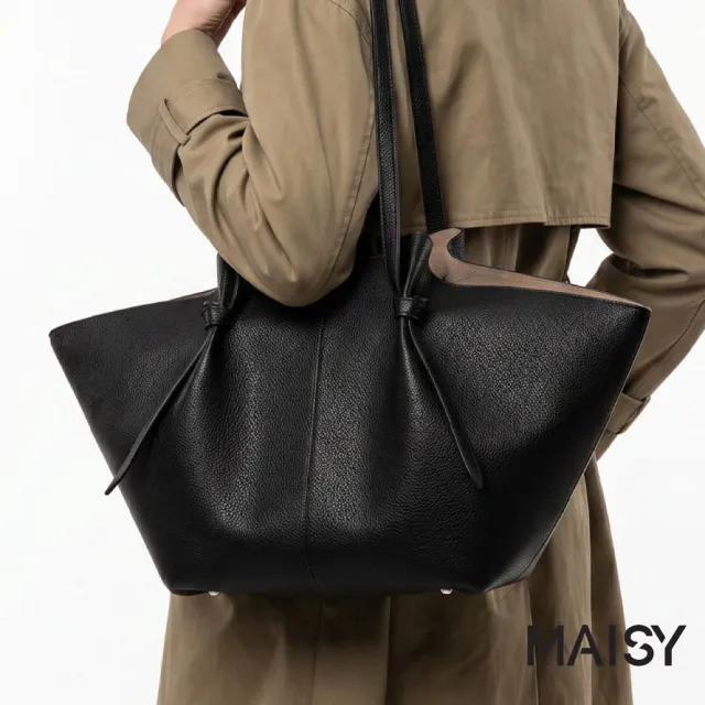 【MAISY】復古啞光皺褶大容量質感托特包 側肩包 手提包(卡其色 / 酒紅色 / 黑色)