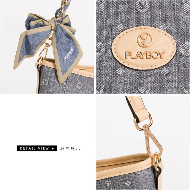 【PLAYBOY】肩背包附長短背帶  Misty Blue Whisper系列 - 藍色
