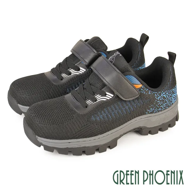 【GREEN PHOENIX 波兒德】男 工作鞋 鋼頭鞋 塑鋼頭 防穿刺 運動風 休閒風 沾黏式(黑色)