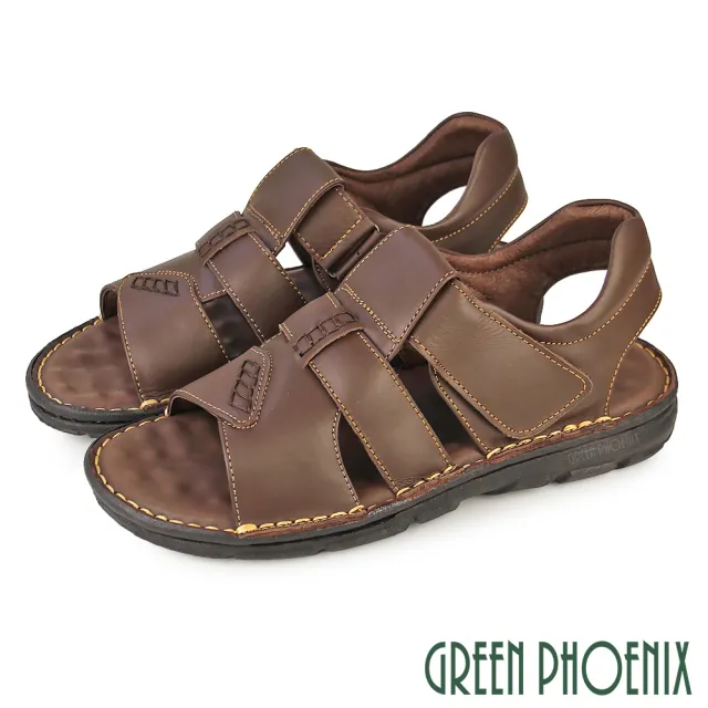 【GREEN PHOENIX 波兒德】男 涼鞋 休閒涼鞋 真皮 吸震減壓 手縫大底 台灣製(咖啡、黑色)