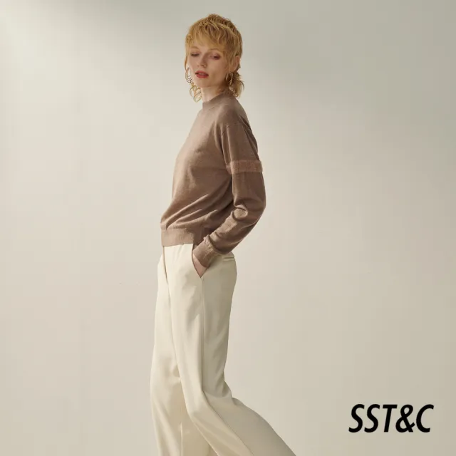 【SST&C】女裝 駝色微高領拼接毛絨袖針織衫8662310005(換季55折)