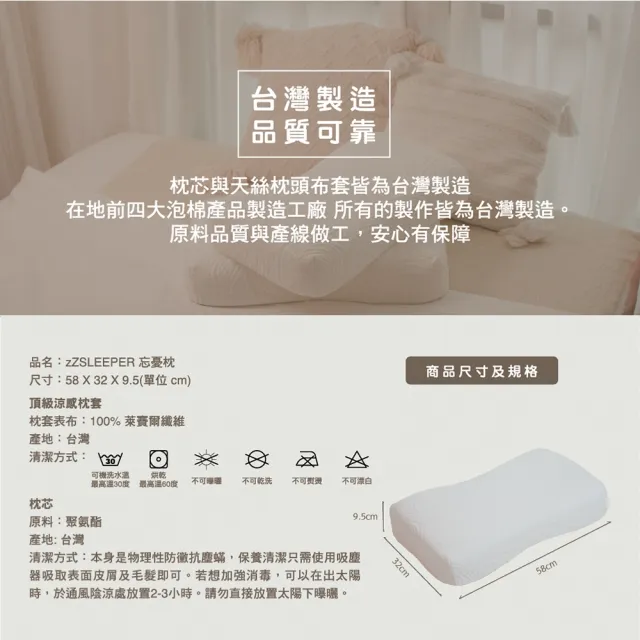 【zZSLEEPER】忘憂枕 升級頂級萊賽爾枕套(人體工學枕 記憶枕 釋壓睡眠枕)