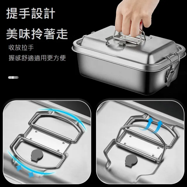 【KOTI 日安生活】便攜式304不鏽鋼雙層3格密封防漏便當盒1800ml(分隔外食環保餐盒卡扣式飯盒烤箱可用)