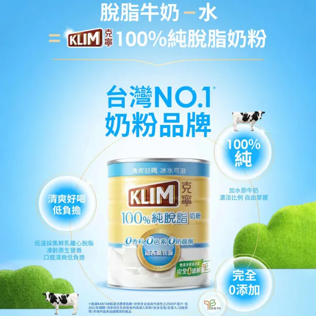 【KLIM 克寧】100%純脫脂奶粉 750g/罐(無塑膠蓋環保版本/熱量減量)