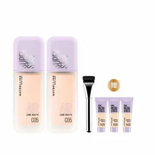 【MAYBELLINE 媚比琳】全新升級!裸霧光持久水粉底AIR 2入組(#小方胖AIR#專櫃級奢華粉底)