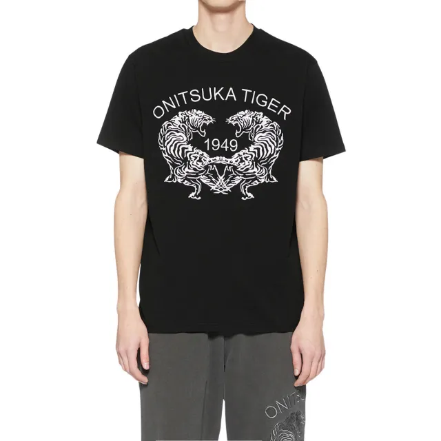【Onitsuka Tiger】鬼塚虎 黑色雙虎刺繡短袖上衣 (2183B458-001)