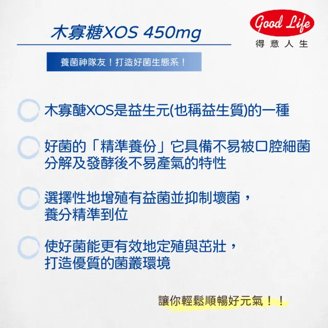 【得意人生】XOS 450mg 木寡醣益生菌3g二入組 (共60包 雙益生元配方 比菲德氏菌 乳酸菌 凝結芽孢桿菌)