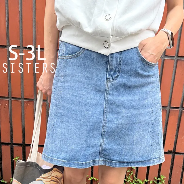 【SISTERS】長腿比例up!側燙鑽牛仔裙 褲裙/S-3L(女下著/短裙/顯瘦/裙子/短褲/丹寧/牛仔裙)