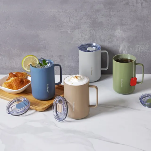 【CorelleBrands 康寧餐具】SNAPWARE 鋅light輕瓷 保溫保冰跳跳吸管杯850ml+不鏽鋼辦公杯620ml(四色任選)