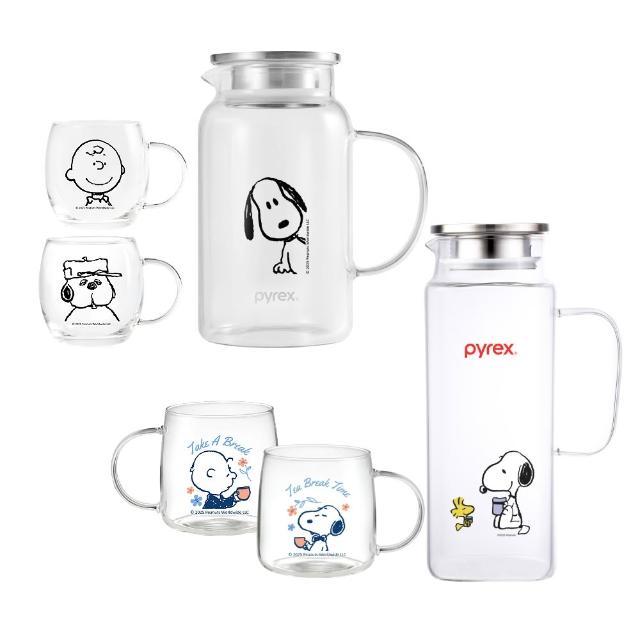 【CorelleBrands 康寧餐具】PYREX SNOOPY耐熱玻璃水壺1壺2杯組(一壺二杯/冷水壺)-兩款任選