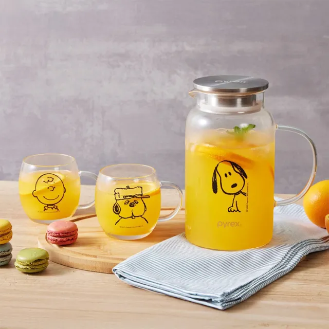【CorelleBrands 康寧餐具】PYREX SNOOPY耐熱玻璃水壺1壺2杯組(一壺二杯/冷水壺)-兩款任選