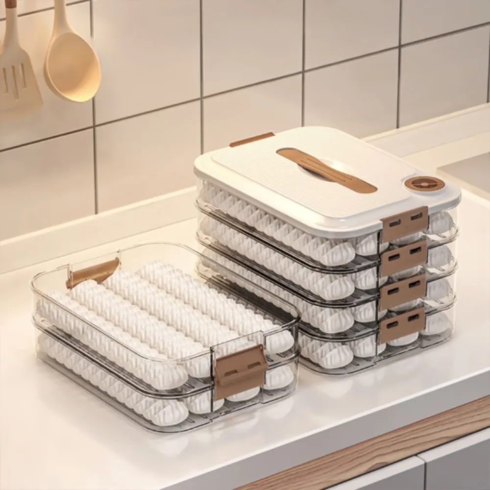 【Dagebeno荷生活】食品級PP材質可疊加水餃收納盒 可冷凍不易沾黏密封餃子保鮮盒(四層款1入)