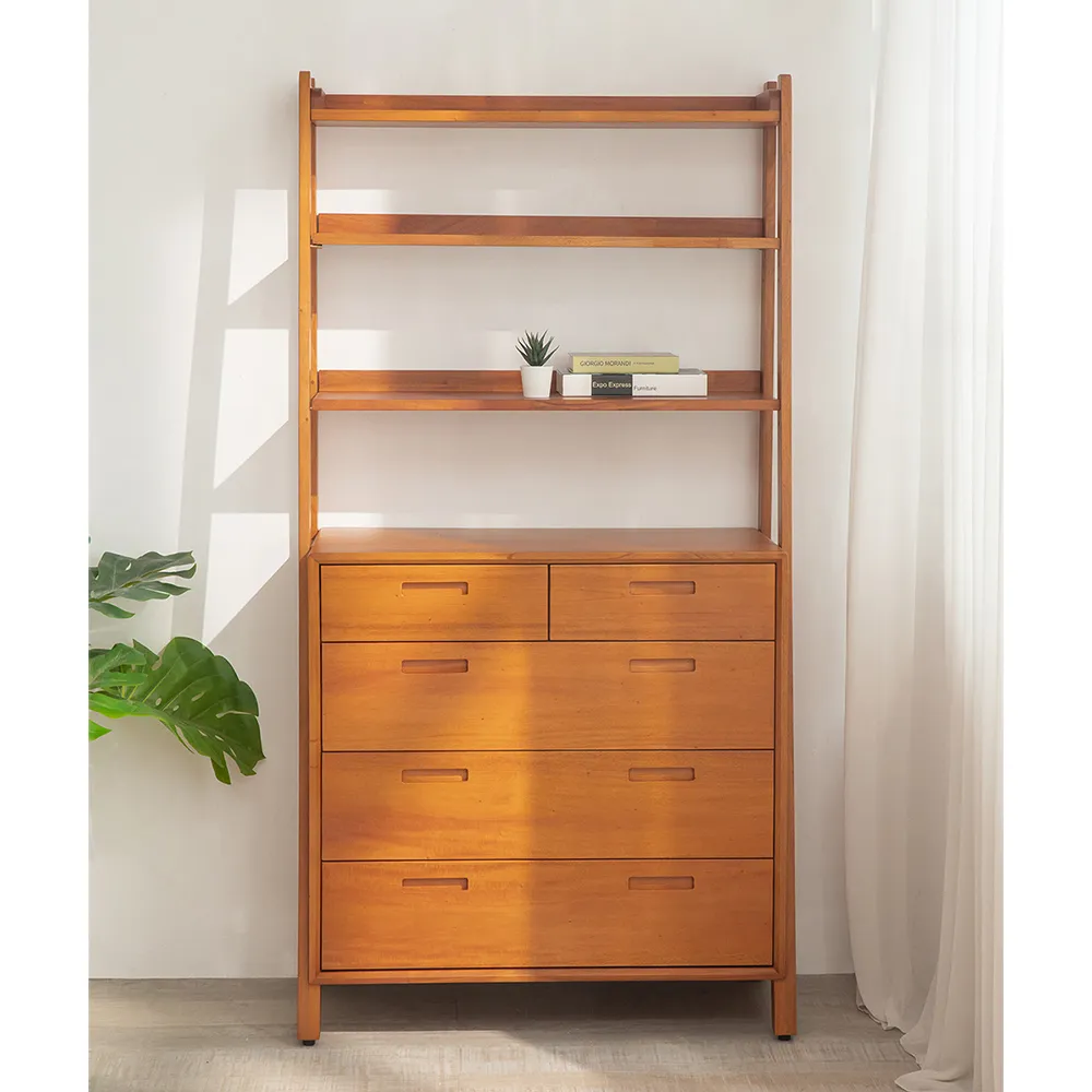 【Mahogany 瑪荷尼家具】免組裝 90X45X121 丹麥書架斗櫃MYR-C   全原木桃花心木 抽屜櫃  M1-TP34-3M