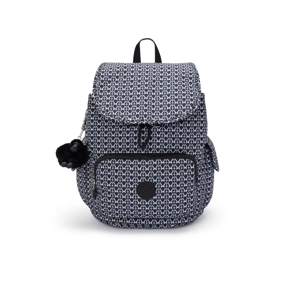 【KIPLING】『猴子包』經典老花拉鍊掀蓋後背包-CITY PACK S