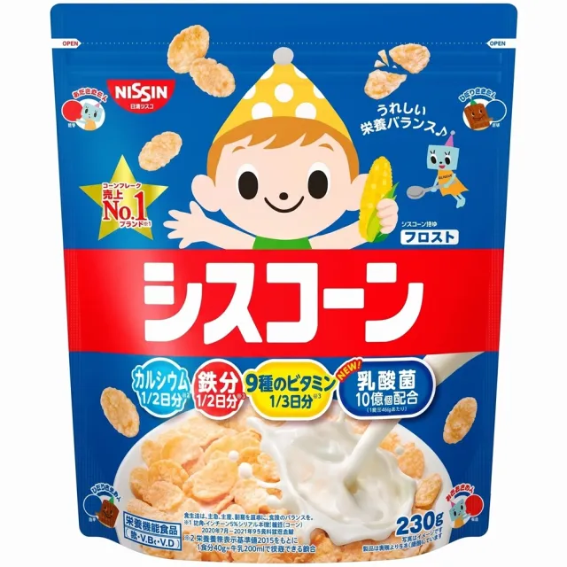 【NISSIN 日清】5包組 兒童玉米脆片(增量版230g/包) 日本進口食品 高鈣麥片 即食早餐穀片 辦公室點心