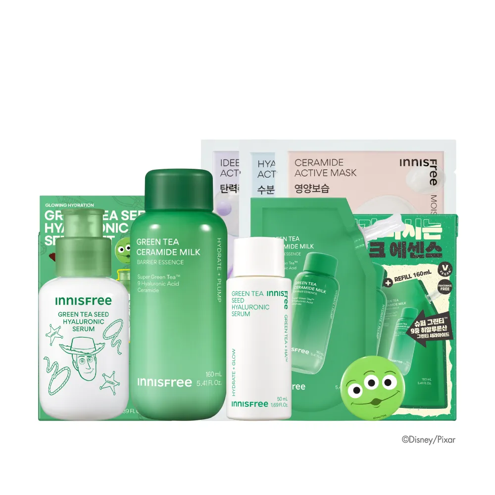 【innisfree】綠茶加倍保濕雙星組(玩具總動員限定版/保濕精華、牛奶水精華)