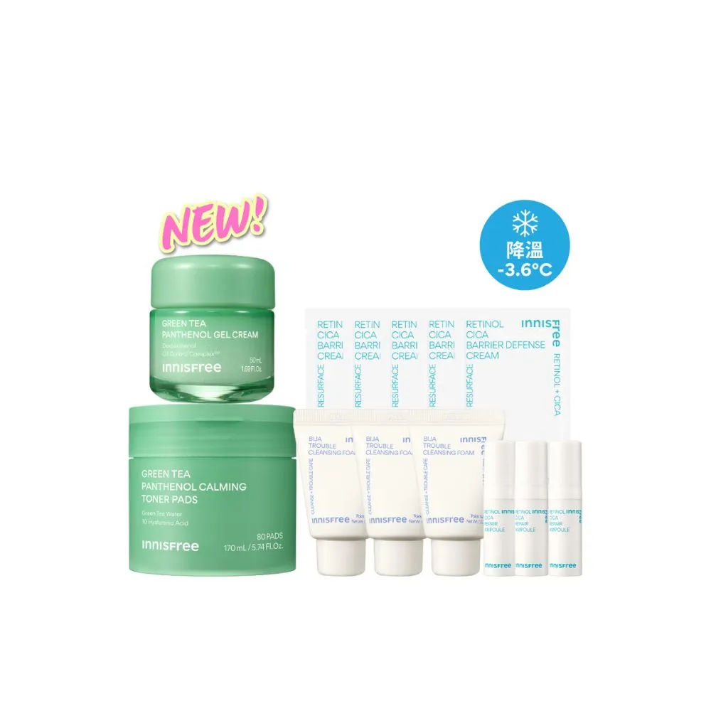【innisfree】綠茶B5勁涼補水鎮靜組(水凝霜、棉片)