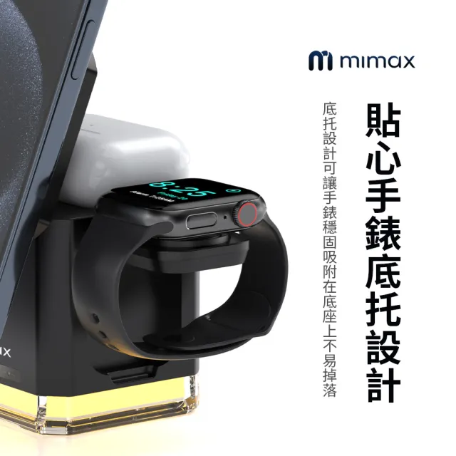 【mimax 米覓】Y030 3合1智慧無線充電器(iPhone/Airpods/Apple Watch 桌上型 充電盤 Magsafe)