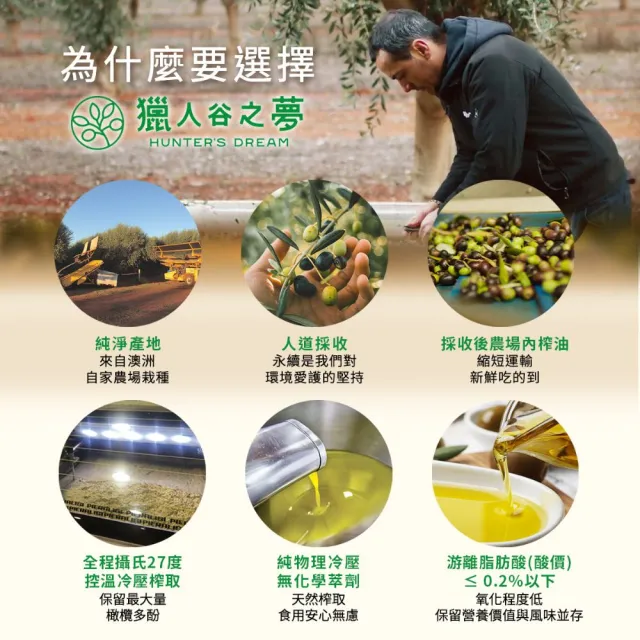 【Hunter’s Dream 獵人谷之夢】澳洲原裝特級初榨橄欖油 250ml 2入組(可生飲/酸價0.2%/三大國際認證)